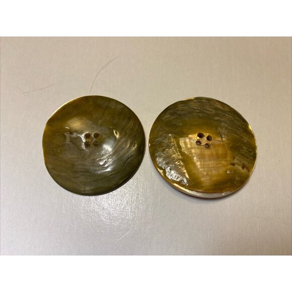 Lot 2 Vtg Large Natural Mother of Pearl Shell 2.5" Coat Buttons Antique Carved - Picture 2 of 6